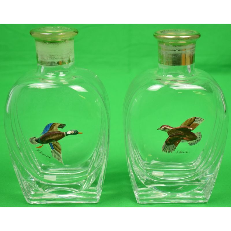 Hand-Painted Mallard & Quail By H Martin Glass Decanters Ex-C.Z. Guest Estate