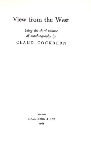 "View From The West" 1961 COCKBURN, Claud