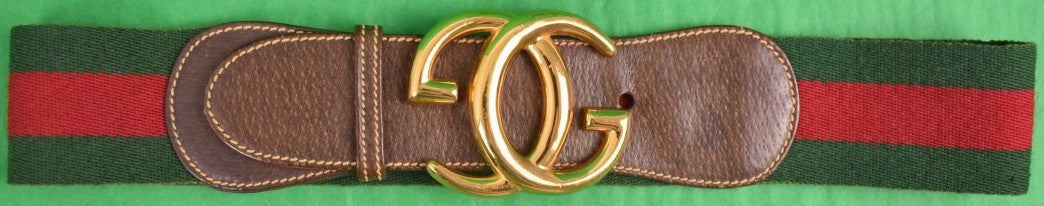 Vintage Gucci Lady's Surcingle Red/ Green Belt w/ Interlocking Gs Brass Buckle