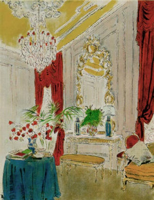 "Table and Mirror in Drawing Room at Reddish House" Original Pencil Drawing by Cecil Beaton (SOLD)