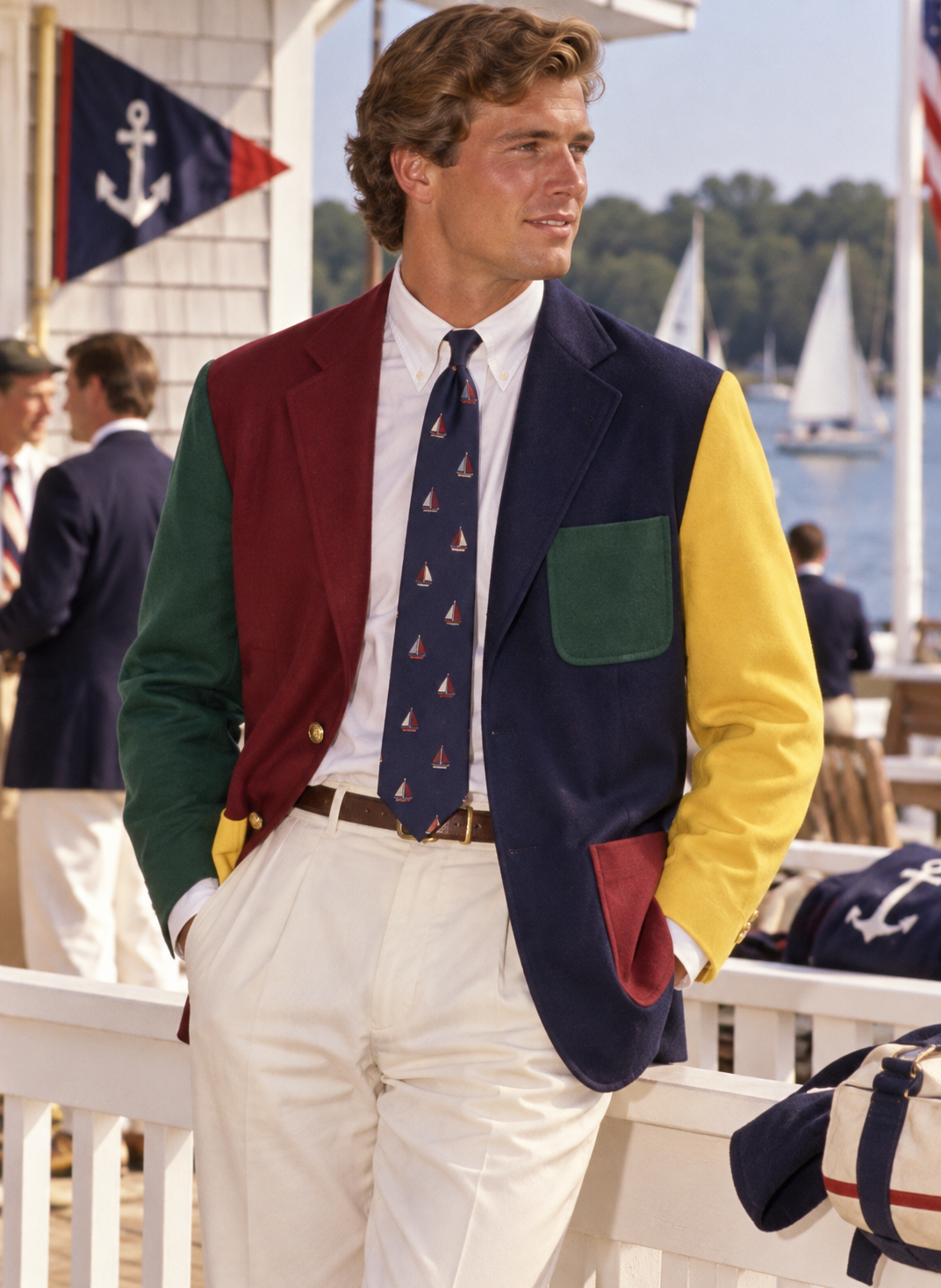 Rowing Blazers Colorblock Flannel Jacket-Navy/ Red/ Yellow/ Green Sz 42
