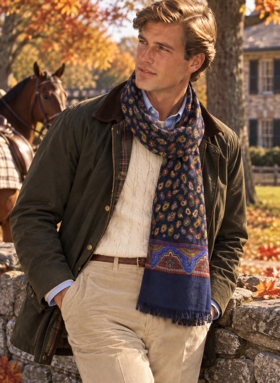 O'Connell's Wool/ Silk/ Cashmere Navy Paisley Scarf