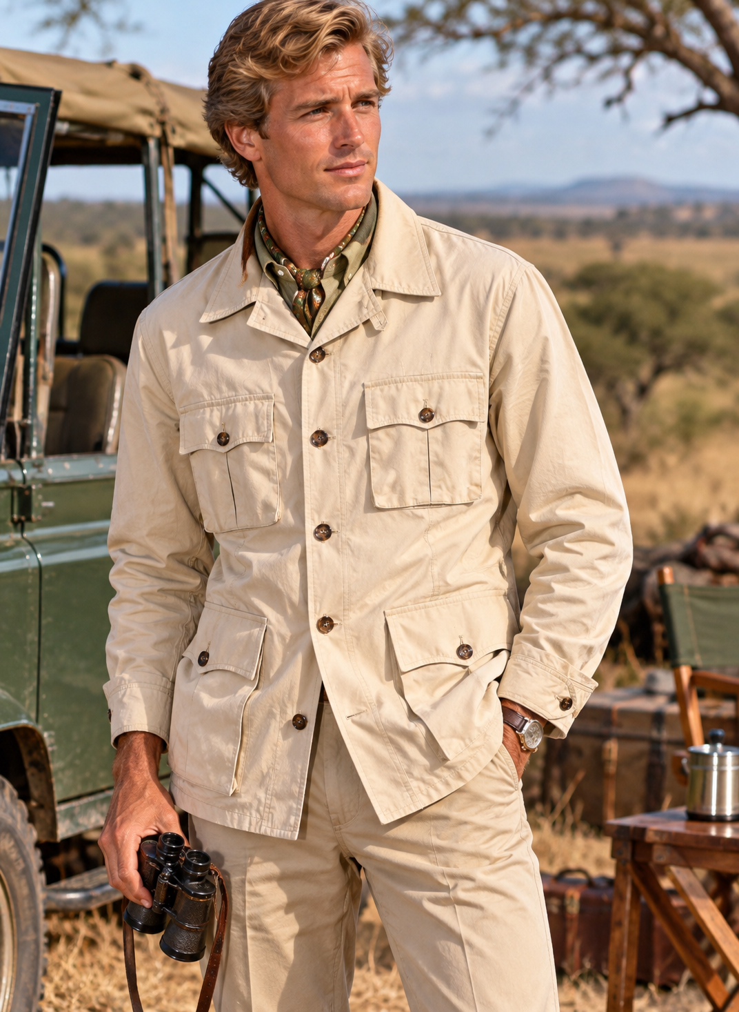 "Holland & Holland Lightweight Tan Cotton Safari Jacket" Sz L (LNWOT) (SOLD)