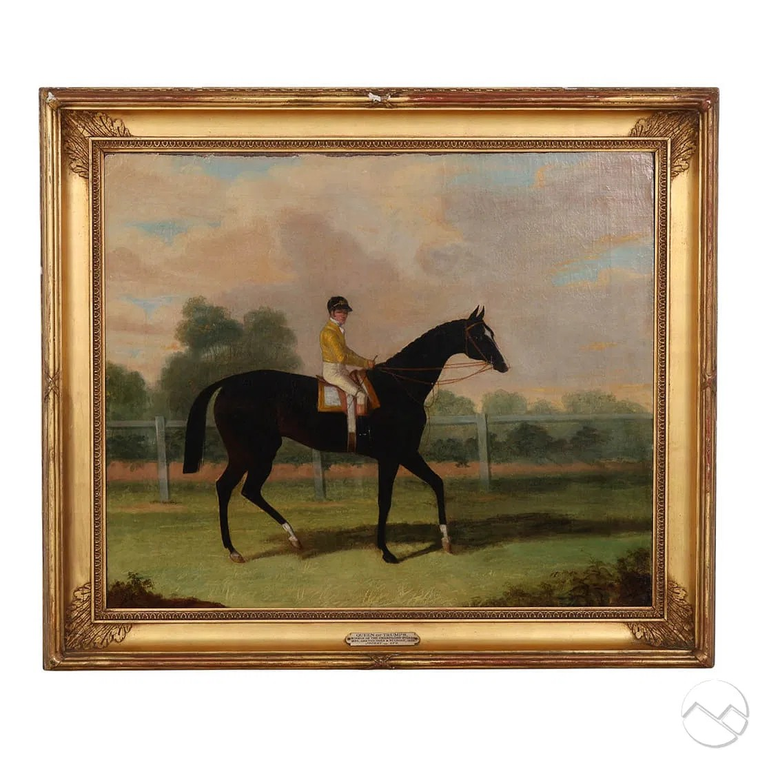 "Queen of Trumps" Racehorse w/ Jockey Up 19thC Oil Painting (SIGNED)