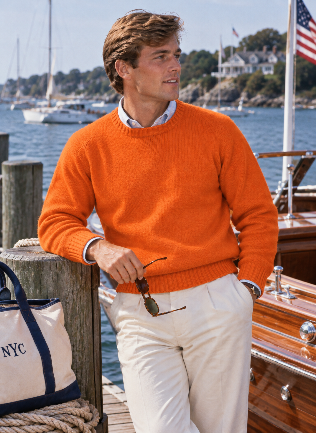 "The Andover Shop Orange Shetland Crew Neck Sweater" Sz L (NWT) (SOLD)