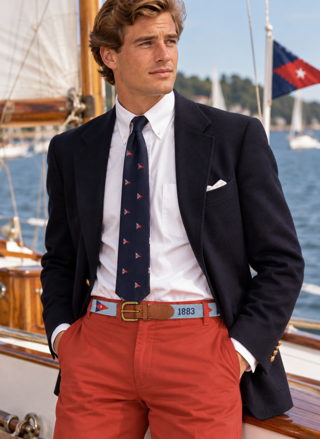 S&B x Carolina Yacht Club 1883 Hand-Needlepoint Belt Sz 42