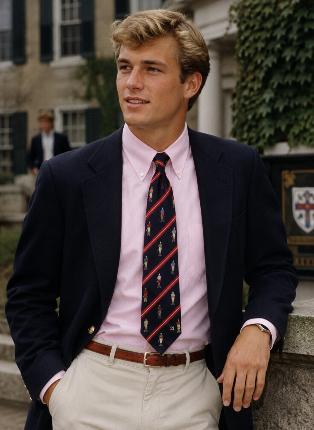 The "21" Club Jockeys Navy w/ Red Repp Stripe English Jacquard Silk Tie