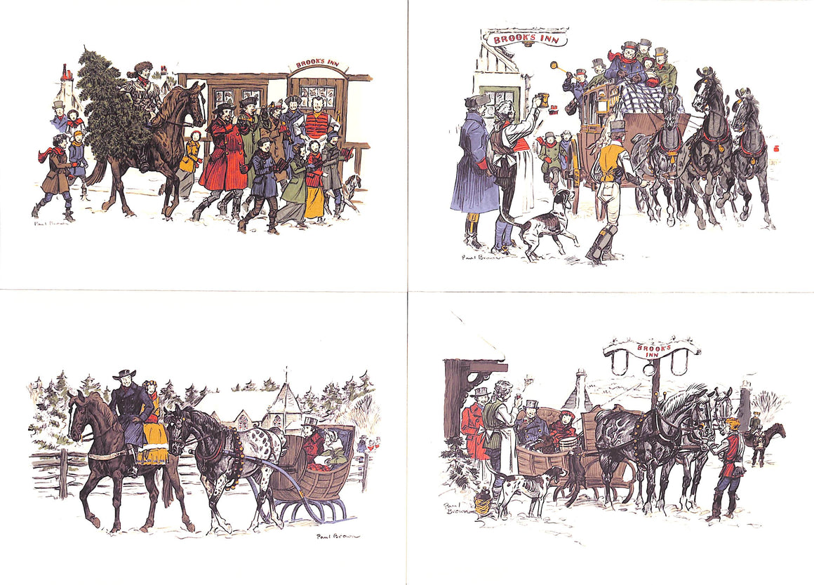 Set x 4 Brooks Brothers x Paul Brown Equestrian Theme Christmas Cards w/ Envelopes (NEW)