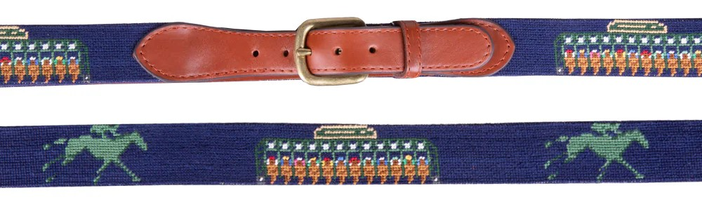 Smathers & Branson Keeneland Men's Starting Gate Dark Navy Needlepoint Belt Sz 40 (NWT)