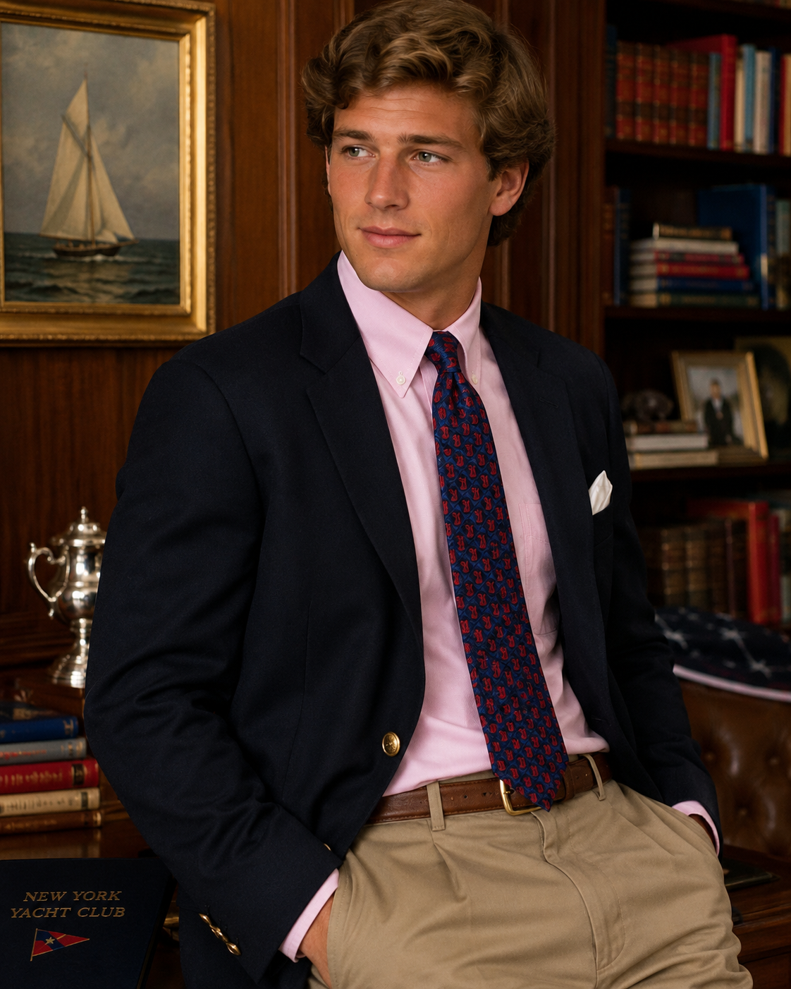 The Everglades Club Palm Beach Navy/ Red Silk Members' Tie