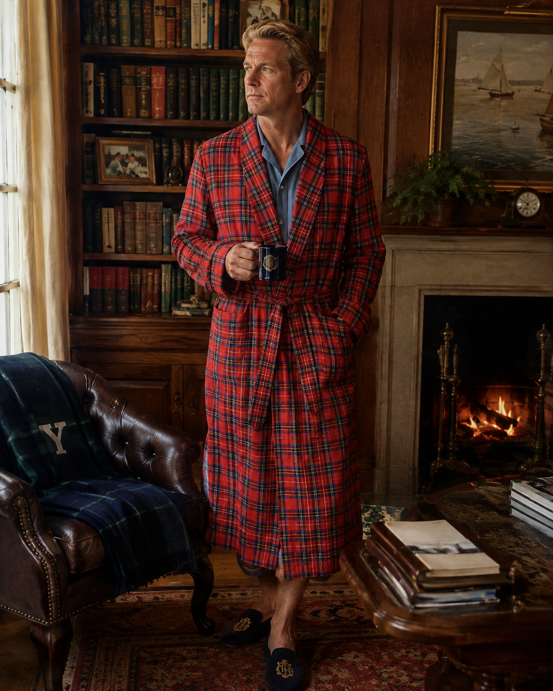 Brooks Brothers Royal Stewart Tartan Wool/ Cotton Flannel Dressing Gown Sz M