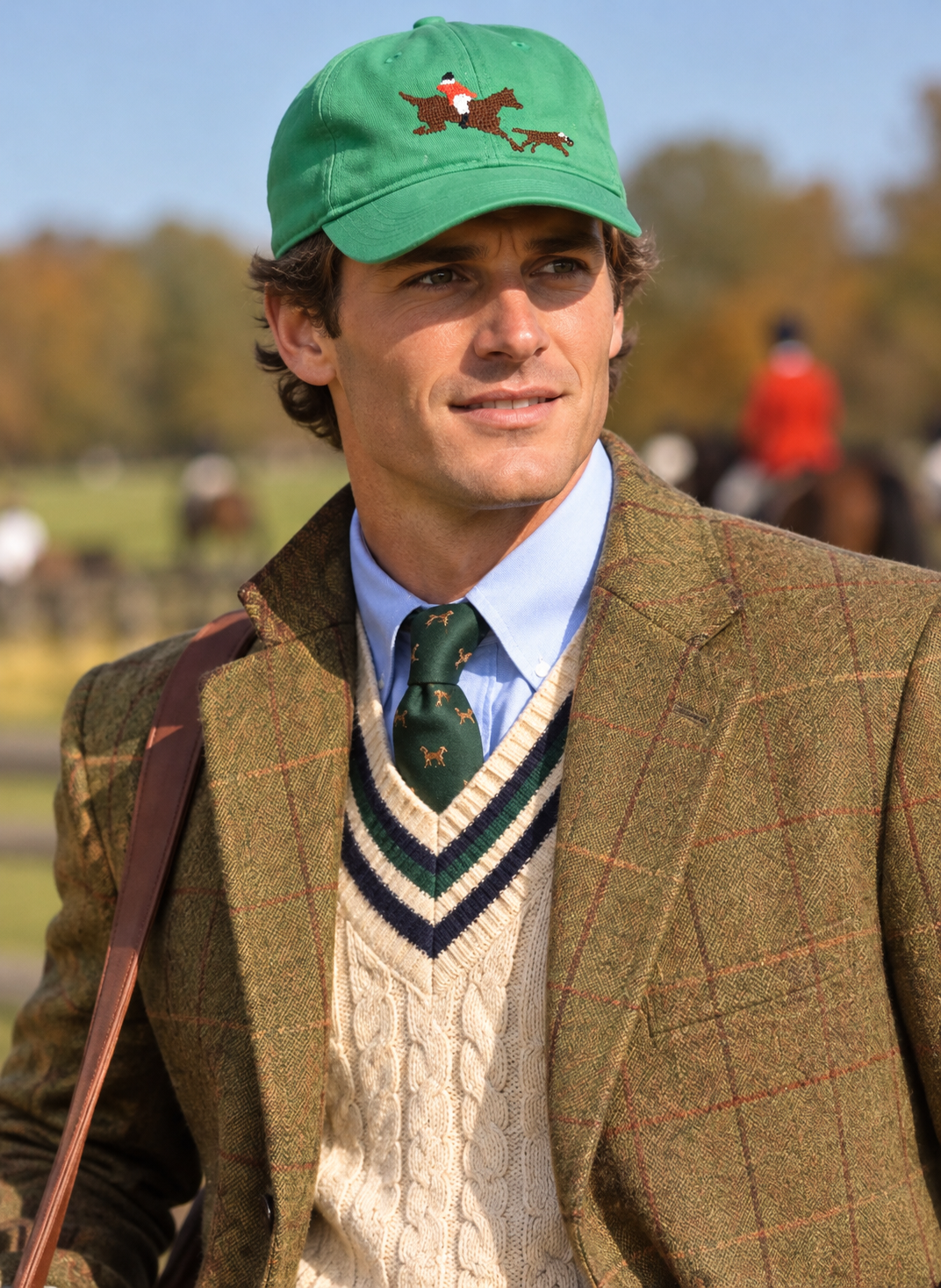 "Harding-Lane Green Needlepoint Fox-Hunter Cotton Twill Cap" (NWOT)