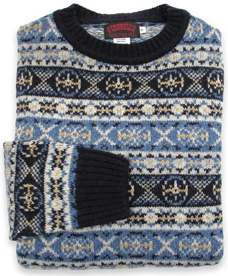 "O'Connell's Scottish Shetland Fair Isle Sweater - Navy & Sky" Sz L (NWOT)