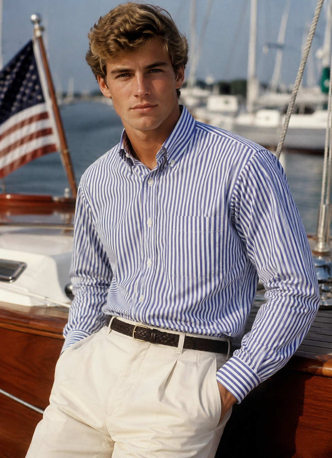 "Hilditch & Key Blue Bengal Stripe Spread Collar w/ French Cuff Dress Shirt" Sz 17L (NWT) (SOLD)