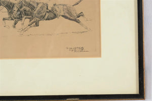 Paul Brown 2 Polo Players Charging Down The Field Drypoint Etching
