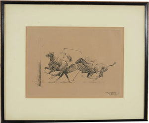 Paul Brown 3 Polo Players Attacking Goal Drypoint Etching