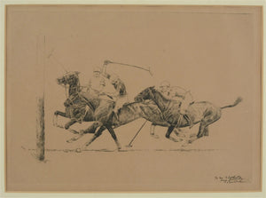 Paul Brown 3 Polo Players Attacking Goal Drypoint Etching