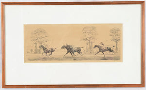 Paul Brown 4 Polo Players Charging Down The Field Drypoint Etching