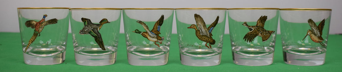Set x 6 Cyril Gorainoff Hand Painted Gamebird Old Fashioned Glasses