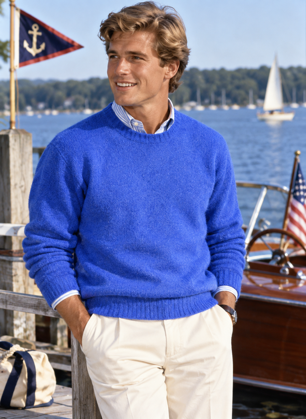 "Harley Of Scotland Blue Mix Shetland Wool Crewneck Sweater" Sz L (NWT)
