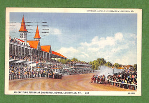 An Exciting Finish At Churchill Downs, Louisville, KY. c1935 Postcard