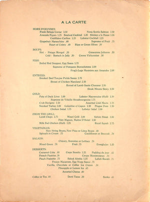 "The Everglades Club Palm Beach 1946 Dinner Menu"