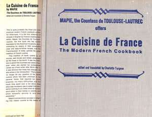 "La Cuisine De France: The Modern French Cookbook" 1964 MAPIE, The Countess de Toulouse-Lautrec (SOLD)