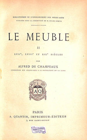 "Le Meuble 1 & 2" 1885 DE CHAMPEAUX, Alfred
