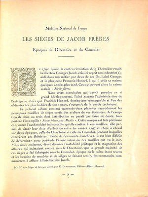 "Les Sieges De Jacob Freres Documents D'Art" 1921 DUMONTHIER, Ernest