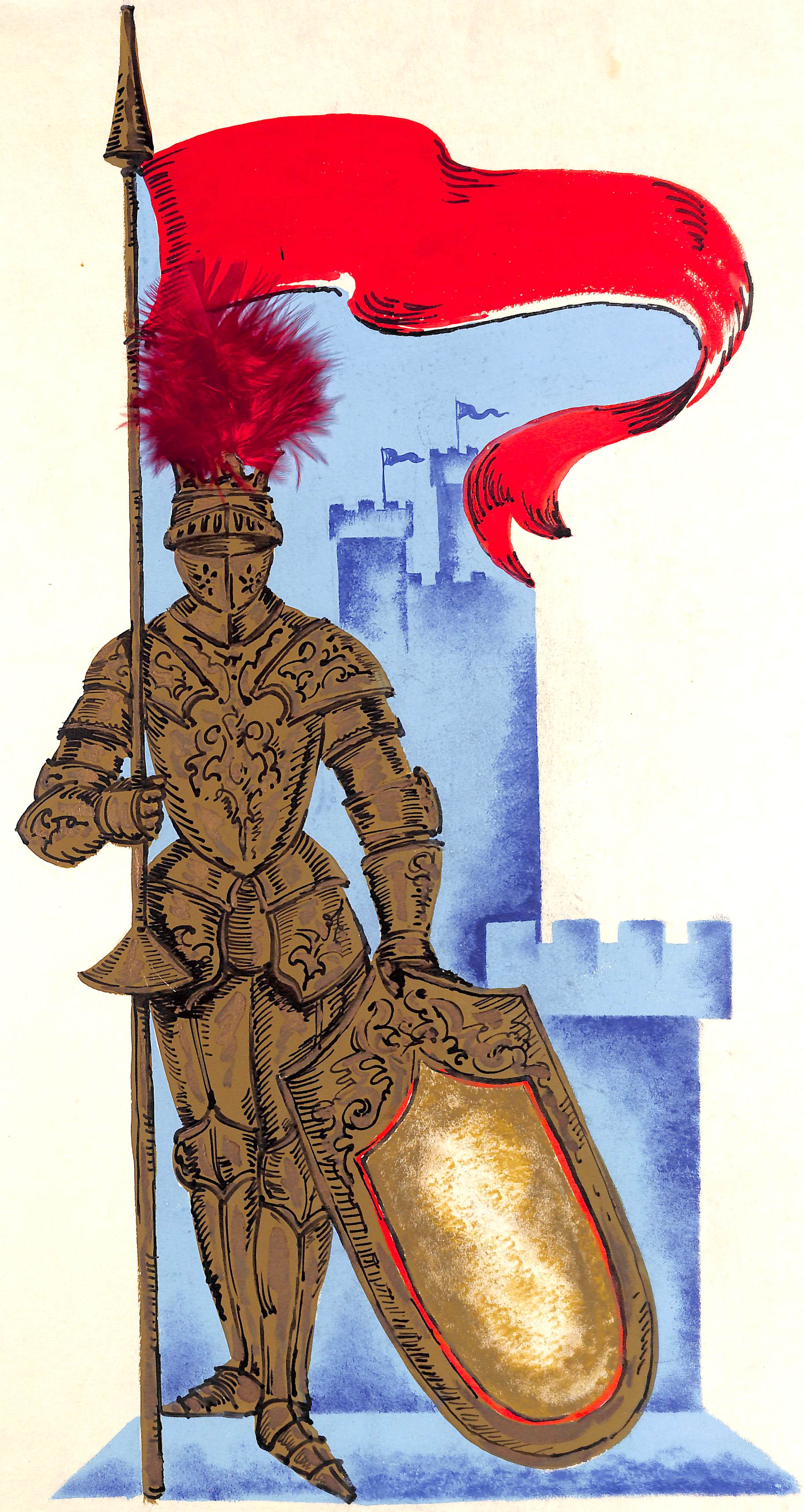 Lanvin Paris Knight In Armor c1950s Advertising Watercolor Artwork