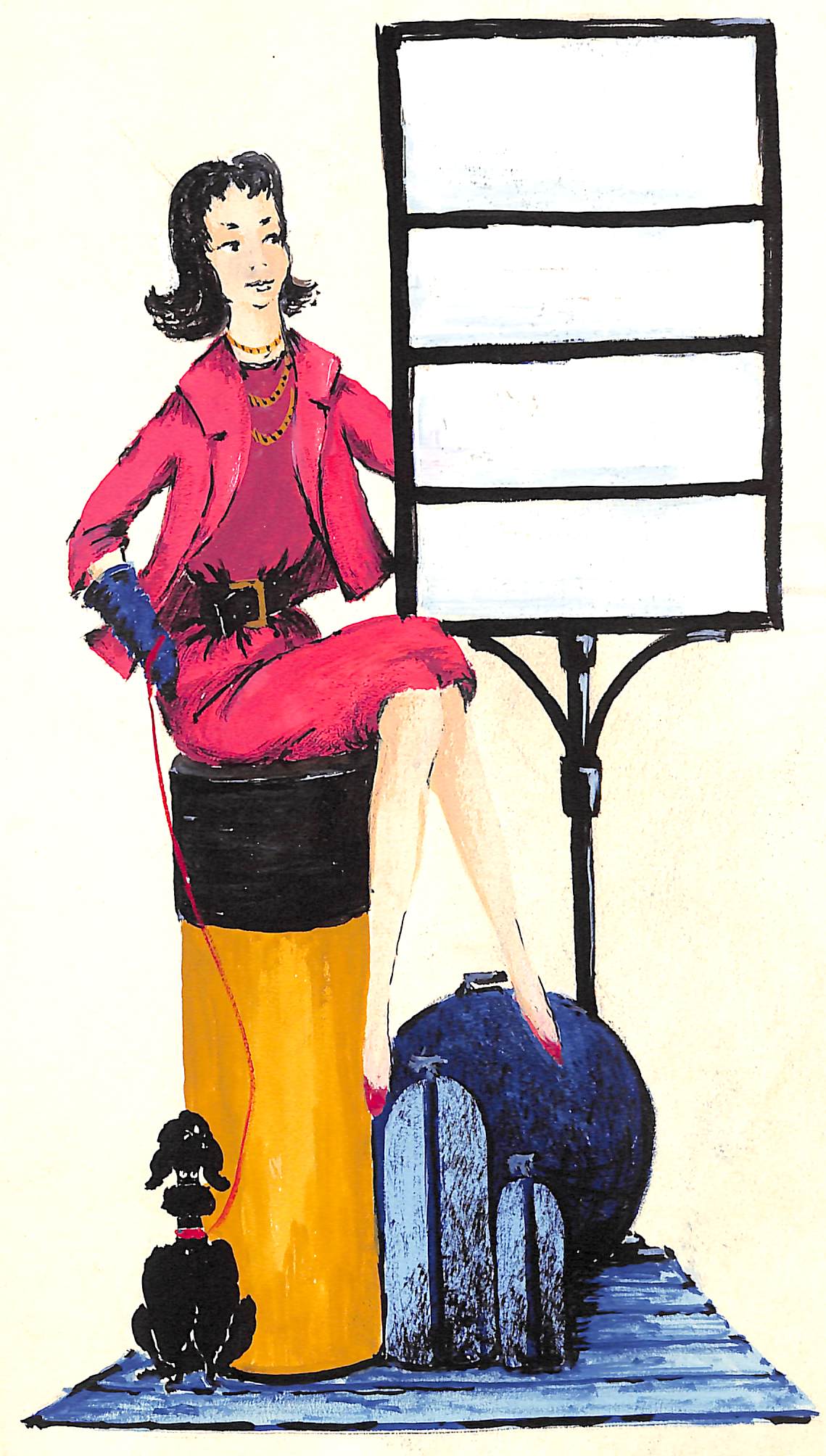 Lanvin Paris Perfume w/ Chic Lady & Poodle c1950s Advertising Artwork