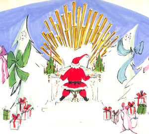 Lanvin Paris Santa Playing Organ c1950s Artwork