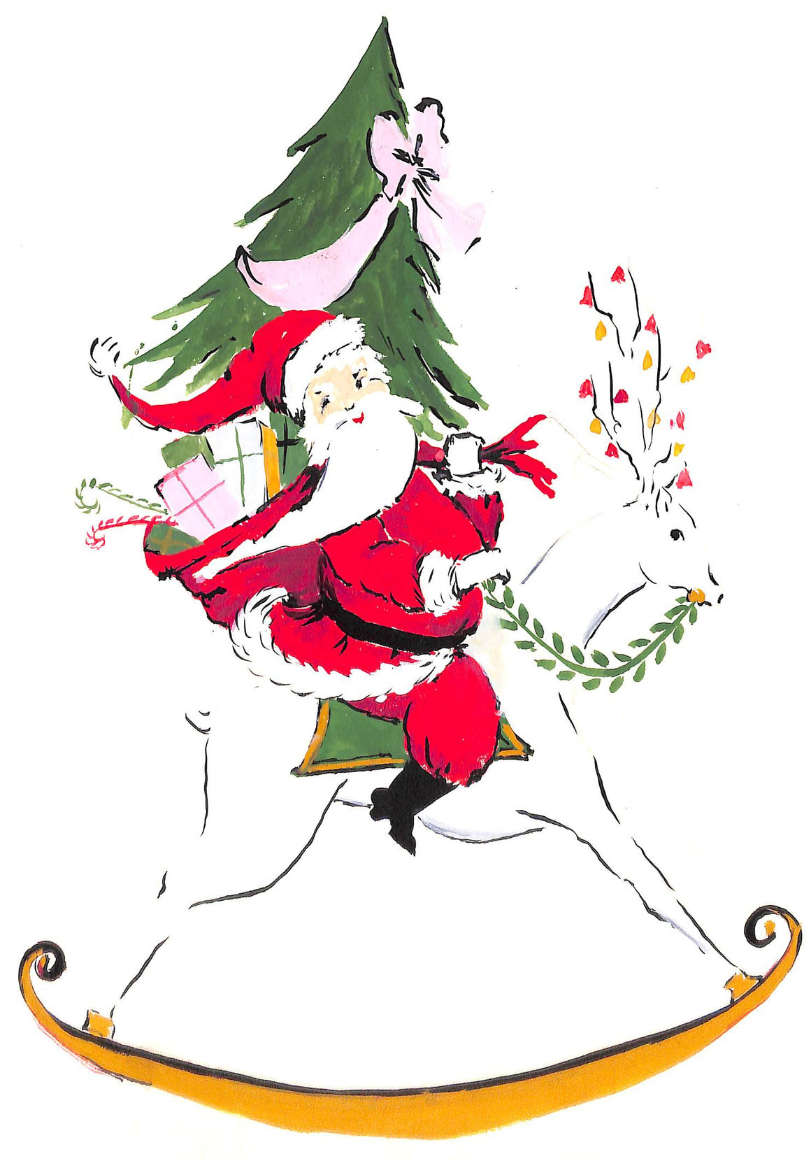 Lanvin Paris w/ Santa Riding Reindeer Sleigh c1950s Artwork