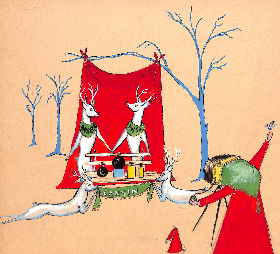 Lanvin Paris Arpege & My Sin Reindeer w/ Santa Photographer c1950s Artwork