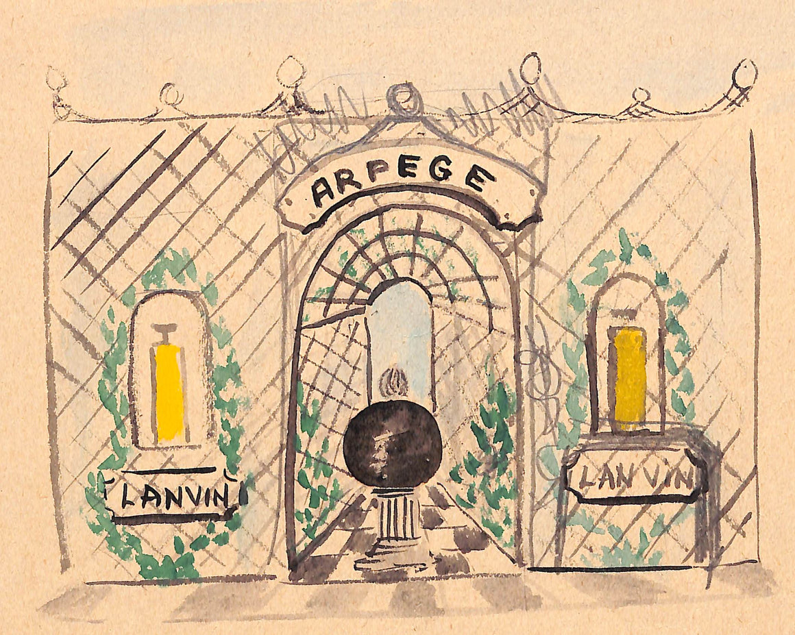 Lanvin Paris Arpege Perfume Trellis c1950s Advertising Artwork