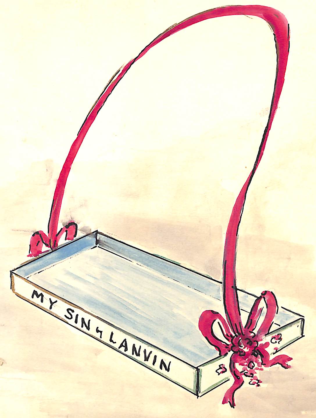 Lanvin Paris My Sin Perfume Tray w/ Ribbon c1950s Advertising Artwork