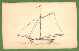Victorian Pen & Ink Sailboat Drawing