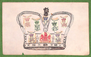 Victorian Pen & Ink Drawing Royal Crown w/ 8 Armorial Crests