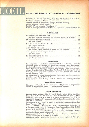 L'ŒIL Revue D'Art Numero 34, Octobre 1957