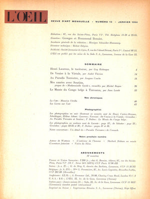 L'ŒIL Revue D'Art Numero 13, Janvier 1956