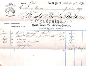 Brooks Brothers c1897 Bill Of Sale