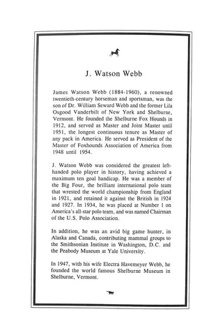 "The Sporting Library Of The Late J. Watson Webb 1996"
