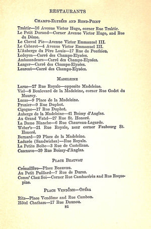 "A Guide To The Restaurants Of Paris" 1929 BONNEY, Therese and Louise