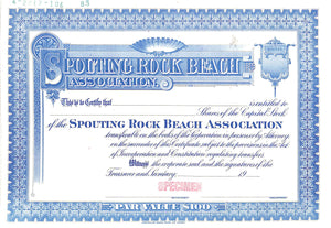 "Spouting Rock Beach Association Member's Specimen Stock c1983 Certificate" (As New)