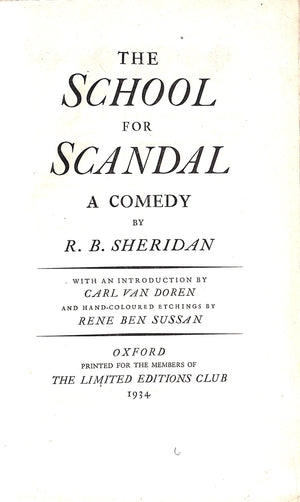 "The School For Scandal" 1934 SHERIDAN, R.B. (Richard Brinsley)
