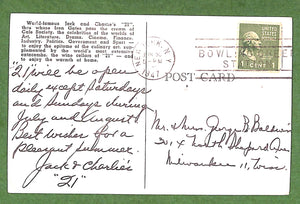 Jack & Charlie's "21" Club c1947 Postcard