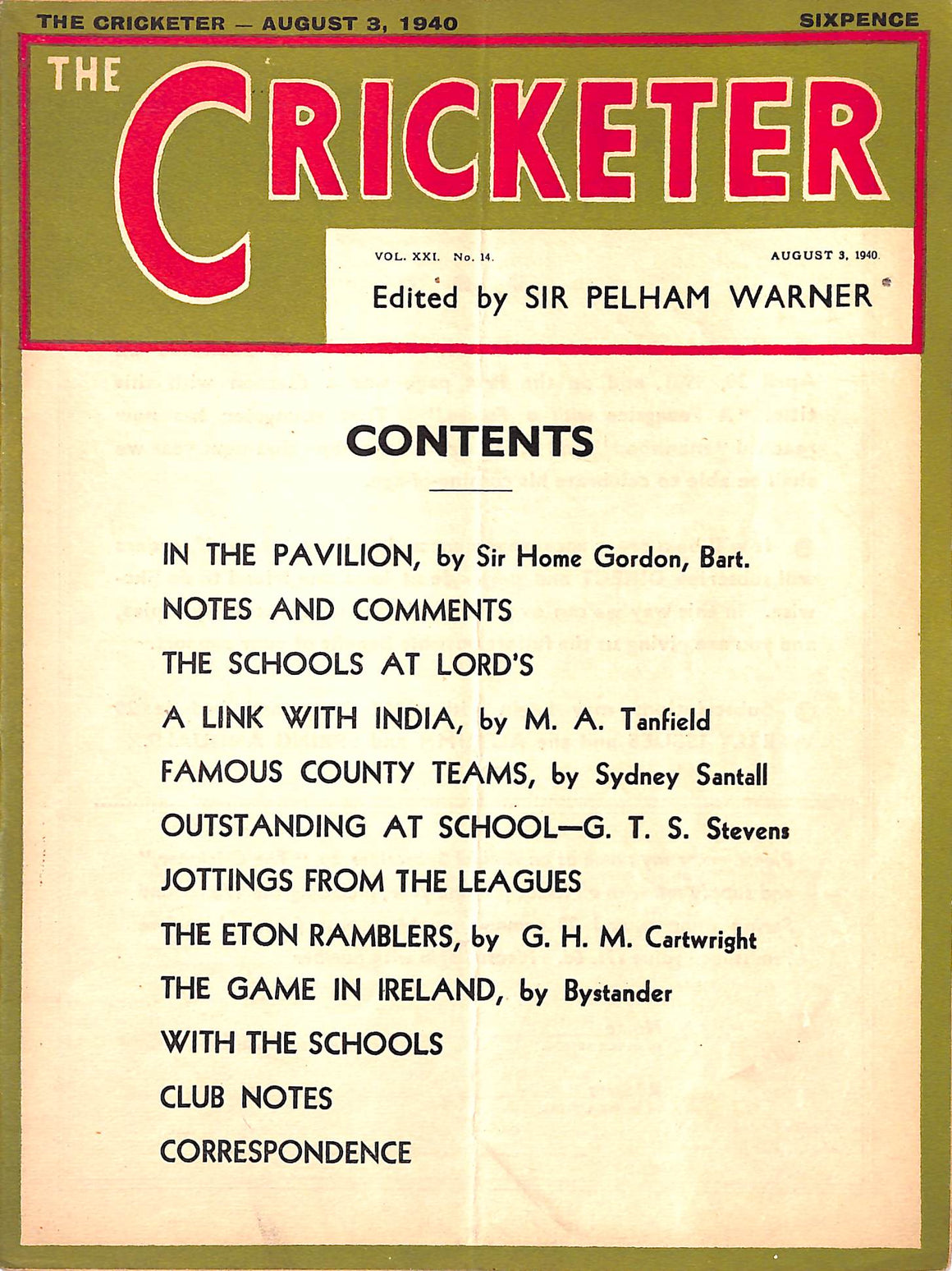 The Cricketer - August 3, 1940