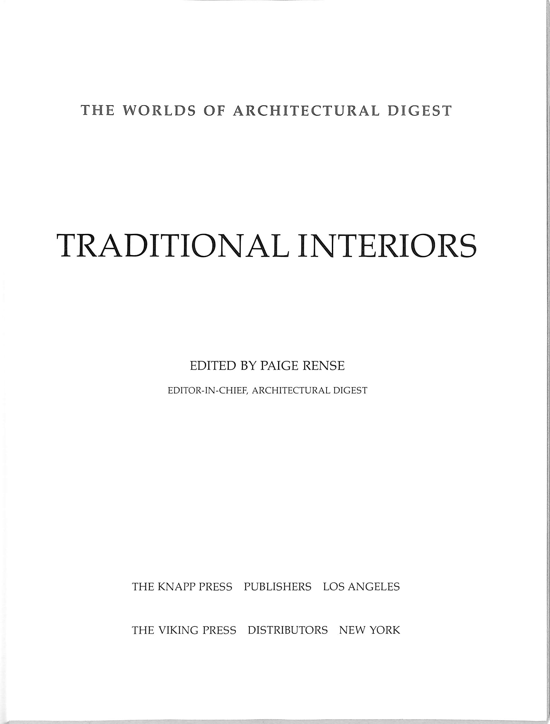 "Architectural Digest: Traditional Interiors" 1979 RENSE, Paige
