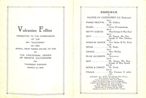 "Vulcanian Follies Presented To The Passengers Of The MV. "Vulcania" Program" 1933