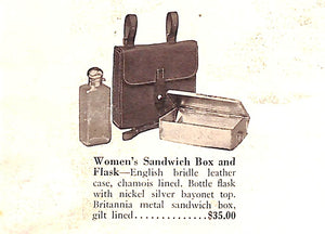 Abercrombie & Fitch Women's Sandwich Box & Glass Flask w/ English Bridle Leather Case w/ Strap